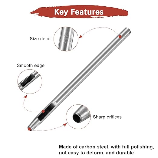 3MM Leather Hole Punch Tool [4PCS] - Metal Round Belt Hole Puncher Use for Leather Working & Belts & Watch Band & Paper & Plastic - [Silver Tone] Round Hollow Tools