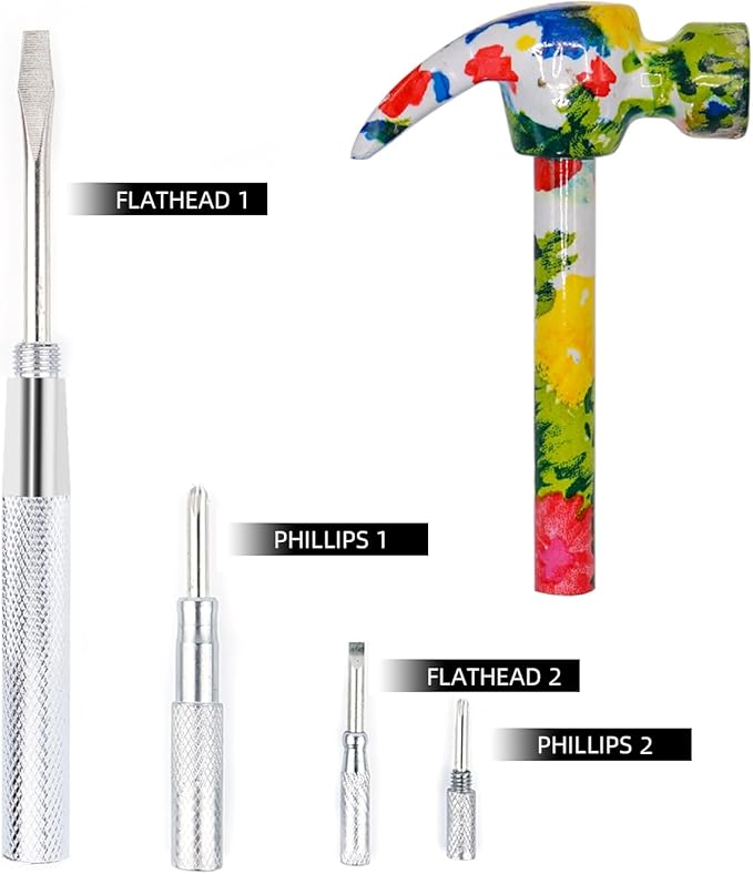 YOUMI 6 in 1 Floral hammer with screwdriver tool package, anti-corrosion and anti-rust hammer,including Phillips and flat screwdriver,the best gift for Christmas, Birthday, Valentine's Day (pink)