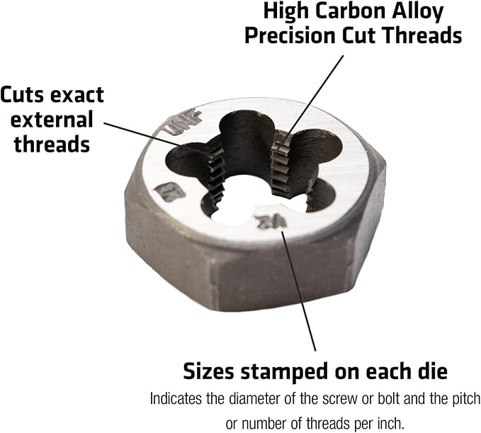 Century Drill & Tool 96210 Carbon Steel Die, 1/2-20NF