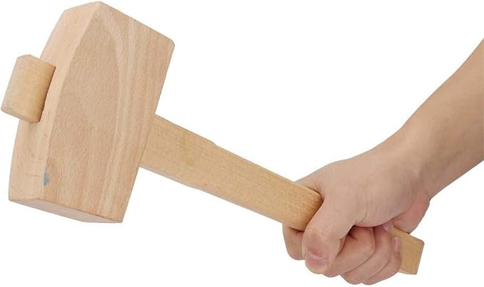 13.8" Beech Wood Mallet, Manual Ice Hammer, Solid Carpenter Woodworking Carving Mallet, Woodworking Hand Tool