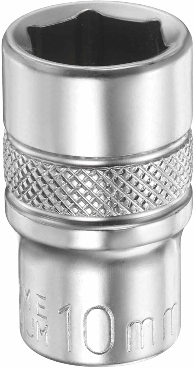 HARFINGTON 6 Points Deep Socket 1/4" Drive 10mm Deep Metric CR-V Steel Polished Nickel Plating Flip Sleeve 25mm / 1" Extra Long Socket Tool for Home Auto Nuts Bolts Repair
