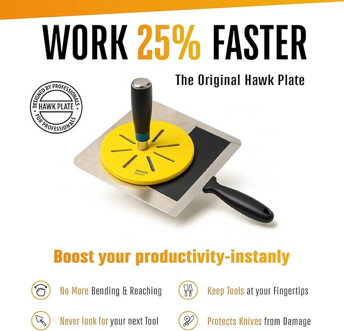 Rapido Tool Co. Drywall Hawk Plate - Professional Tool Holder for Drywall, Masonry, Plaster Hand Tools - Perfect for Holding Joint Knives, Taping Knives, Trowels ??Easy to Attach to Any Drywall Hawk