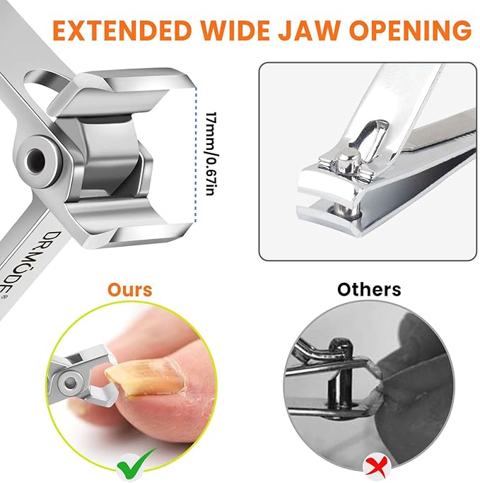 Straight Nail Clippers for Thick Nails, Heavy Duty Large Toenail Clippers for Seniors with 17mm Wide Jaw Opening, Ultra Sharp Stainless Steel Toe Nail Clippers Cutter for Men with File