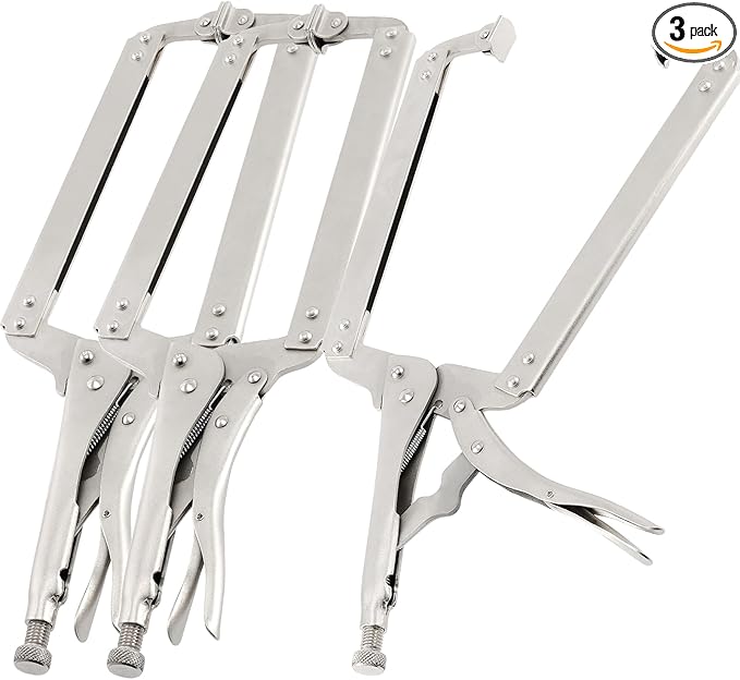 JOIKIT 3PCS 18 Inch C-Clamp Locking Pliers, Welding Pliers Set, Large Face C Clamp with Swivel Pads, Vise Grip C-Clamp for Woodworking Carpentry, Welding, Electrical Equipment