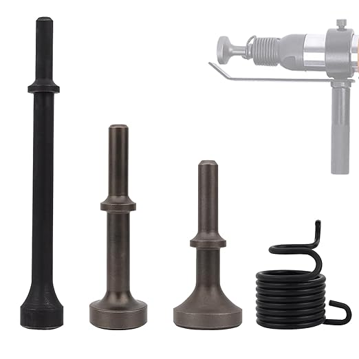 4 PCS Smoothing Air Hammer Bits Set, Smoothing Pneumatic Air Hammer, Extended Length Pneumatic Hammer Bit with Spring, Pneumatic Chisel Bits Tools Kit for Home Improvement