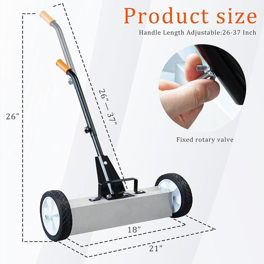 18-INCH Nail Magnetic Sweeper, Heavy Duty industrial Magnetic Sweeper, Rolling Magnetic Pickup Tool, Telescoping Magnet for Cleaning