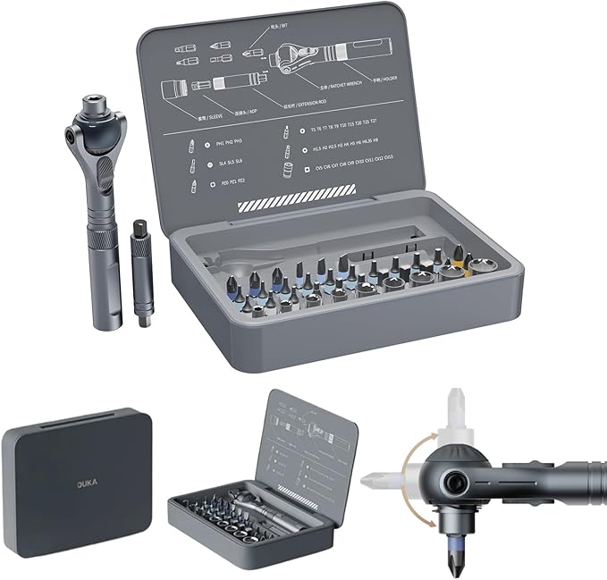 1/4-Inch Drive Ratchet Screwdriver Set, 40 in 1 Precision Bit Set, 9-Piece Socket Set, Alloy Steel, Ergonomic Handle for Electronics & DIY