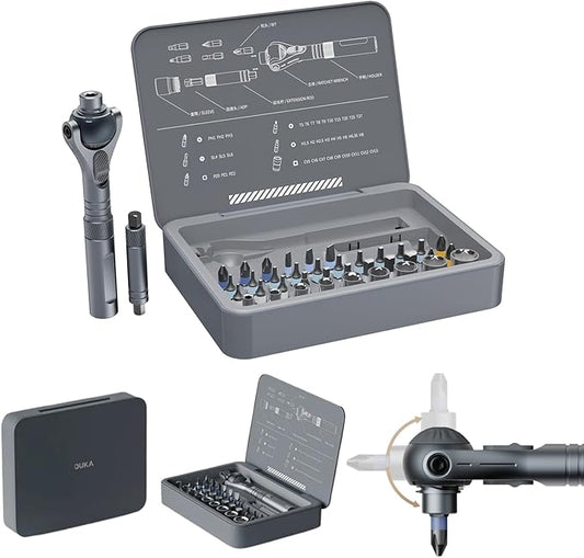 1/4-Inch Drive Ratchet Screwdriver Set, 40 in 1 Precision Bit Set, 9-Piece Socket Set, Alloy Steel, Ergonomic Handle for Electronics & DIY
