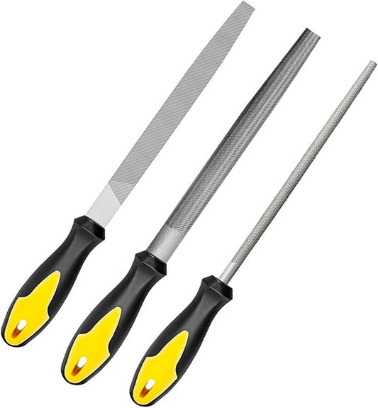 Metal File Set 3PCS Kit, 8 Inch High Carbon Steel File Blade Square Flat/Round/Half-Round Files for Metal, Wood, Carpentry, DIY, Comfortable Anti-Slip Grip