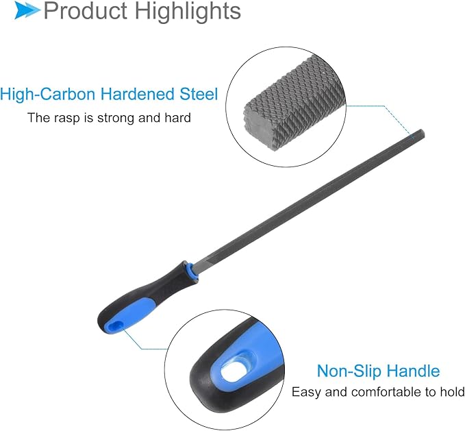 Square File, | 10 Inch File Length |, High Carbon Steel Double Cut File Hand Rasp with Anti-Slip Grip Handle - (Applications: for Shaping Metal Wood Plastic), 1-Piece