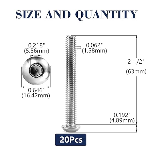 3/8-16 x 2-1/2" Button Head Socket Cap Bolts Screws, 20Pcs 304 Stainless Steel 18-8, Allen Hex Drive, Bright Finish by SG TZH(with Hex Spanner)