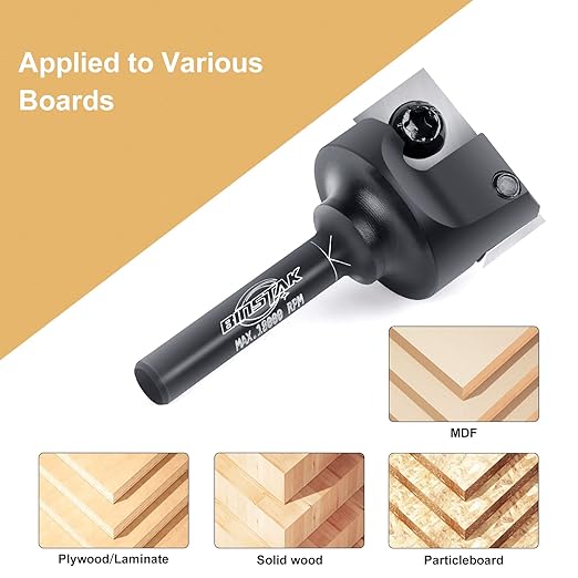 CNC Spoilboard Surfacing Router Bit, 1/4" Shank 1" Cutting Diameter, Carbide Insert Slab Flattening Router Bits Planing Bit Wood Planer Bit Woodworking Tools by BINSTAK