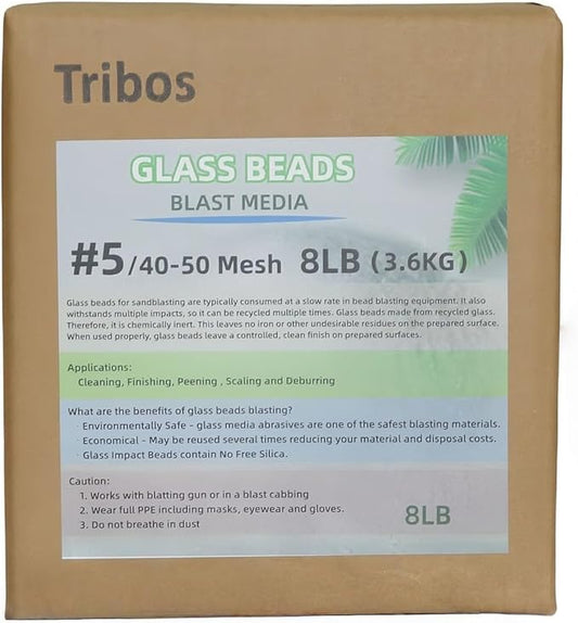 Glass Bead Media for Sandblasting ??8LB Non-Silica Reusable Blasting Abrasive for Rust Removal & Surface Finishing ??Multiple Mesh Options (# 5 (40~50Mesh))