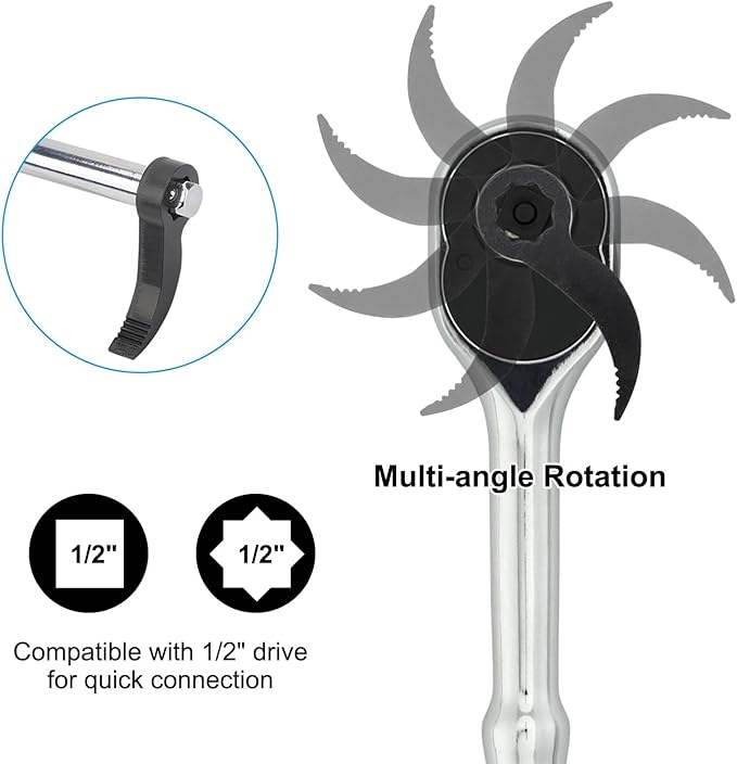 Linkstyle 3pcs Pry Bar Wrench Adapter, 1/2" Drive Crowbar Adapter Head, Half Shaft Removal Tool for Tight Spaces with Extension Bar