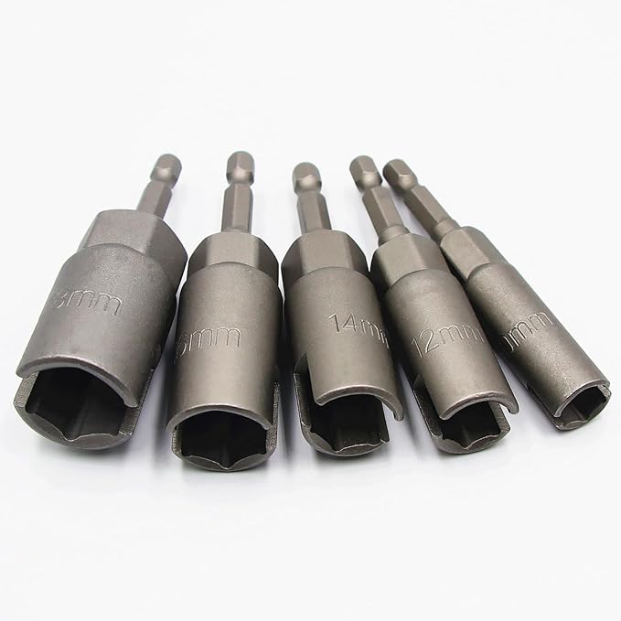 5Pcs 1/4 Inch Power Wing Nut Driver Bits, Hex Shank Nut Driver, Slot Wing Nuts Drill Bit Socket Wrenches Tools for Panel Nuts Screws Eye C-Hook Bolt Q-Hanger (10/12/14/16/18mm)