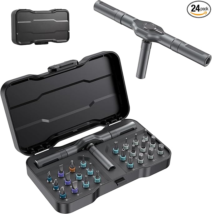 24 in 1 Magnetic Screwdriver Set, Ratchet Screwdriver Set, Multi Bit Magnetic Drive Sets with Detachable Ratchet Handle, Precision Screwdriver Sets for Furniture, Computer, Bicycle Repair