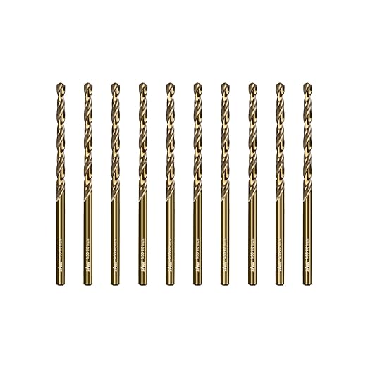 SALI Cobalt Drill Bit Set, 10Pcs 1/8" M35 High Speed Steel Jobber Length Drill Bit Kit for Hardened Metal, Stainless Steel, Cast Iron, Wood and Plastic, with Index Storage Case