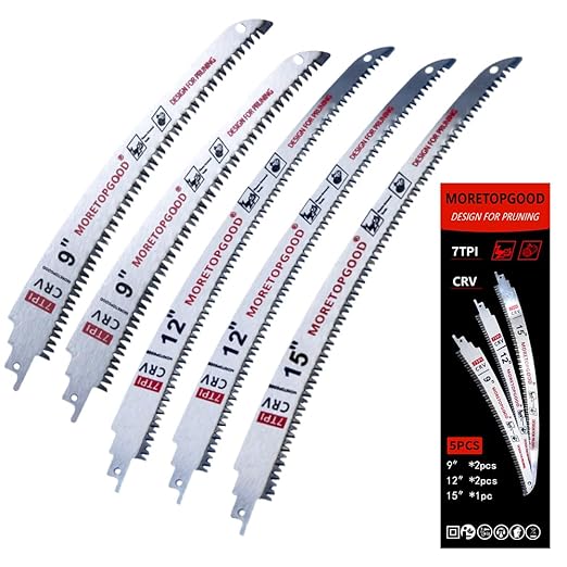 9"/12"/15" Arc Edge Reciprocating Saw Blade, 7TPI Japanese Teeth with Curved Edge Wood Pruning Saw Blades for Tree Trimming, Wood Cutting (5 Pack)