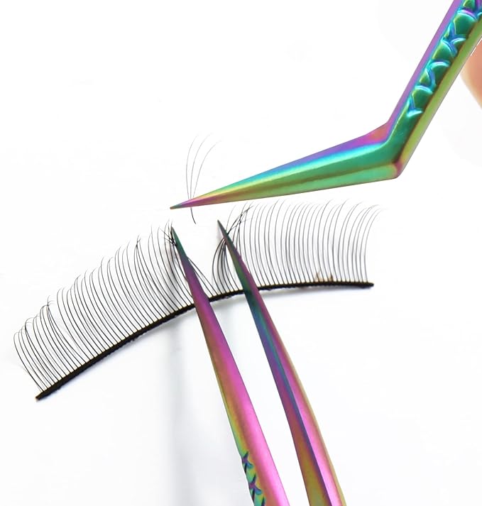 FEITA Diamond Grip Eyelash Extensions Tweezer Lash Precision Tweezers, Japanese Steel Dolphin-shaped Tip, False Lashes Application Tools, Multi-color 1Pc