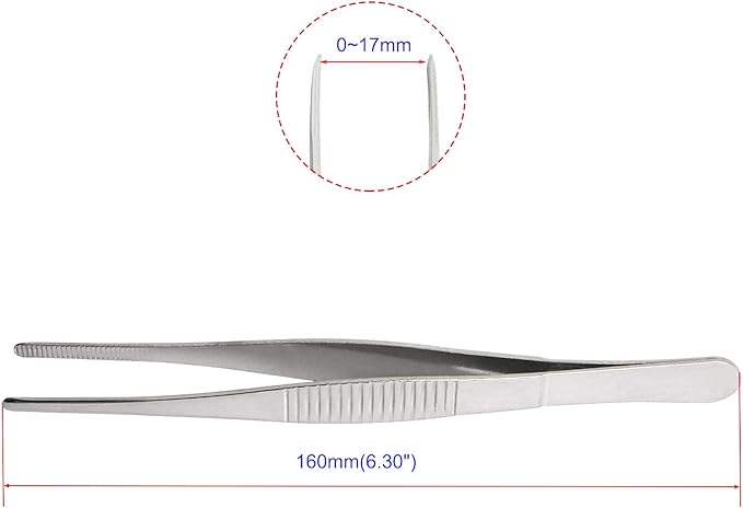 Aoje-Link Stainless Steel Straight Blunt Tweezers, horizontal serrated tips, used for repairs, barbecues, auxiliary tools, silver, 4pcs