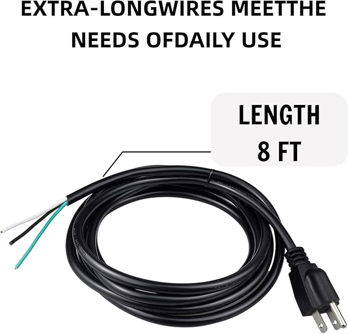 Replacement Power Tool Cord (8' ft, 16/3) for Drills, Sanders, Vacuums, Miter Saws, Appliances, Chop Saws, Grinders, Motors and Power Tools