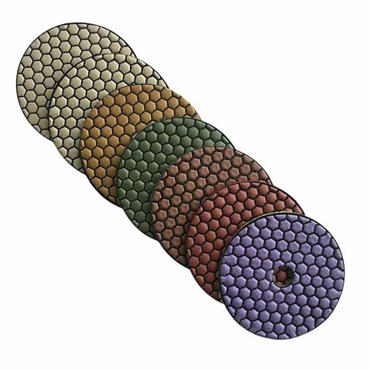 4" Dry Stone Polishing Pads Set (50, 100, 200, 400, 800, 1500, 3000 Grit) - for Granite, Marble, Concrete Countertops