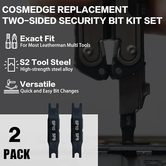 Security Bit Kit Set with Spanner Screwdrivers-SP8/SP10 Bit for Leatherman, Replacement Double-Ended Flat Screwdriver Bits for Leatherman Multi-Tool Accessories,S2 Steel (2Pack)