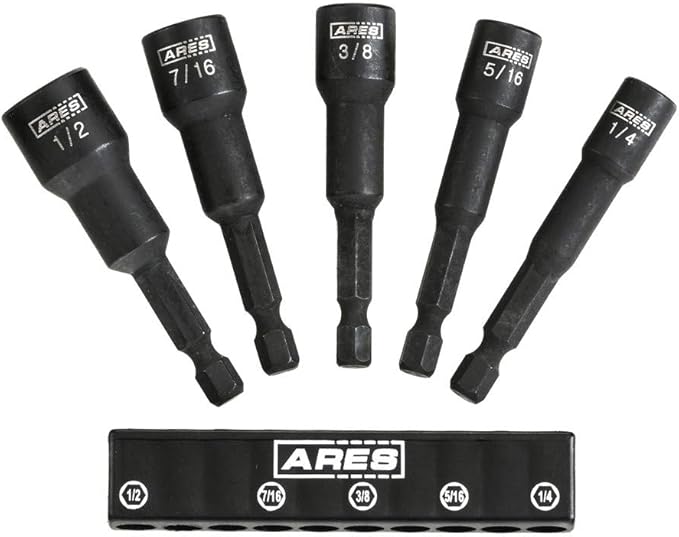 ARES 70028-5-Piece SAE Impact Magnetic Nut Driver Set - 2 1/2-Inch Impact Grade Nut Setters with Industrial Strength Magnet