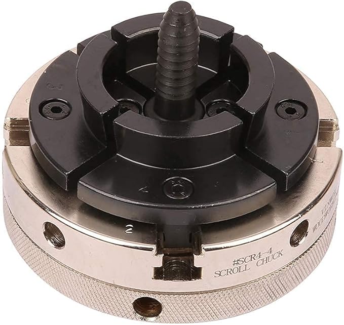 4INCH 4-Jaw Self-Centering Wood Lathe Chuck, 2" Round Jaw Mounted, 1"x8TPI thread & 3/4"x16TPI Adapter, T Allen Wrench, Screw Chuck, SCR4-4, Nickle electric Coating Body