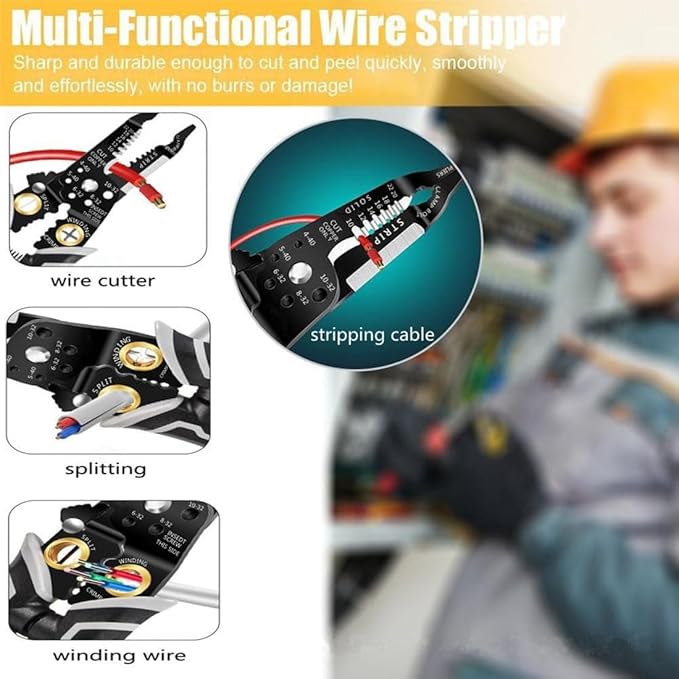 Generic szhdxsy Multifunctional Wire Cutter and Stripper, 9-in-1 Wire Stripper Tool, Crimper, Cable Tool with Stripping, Cutting, and Crimping Functions, Wire Splitting and Winding