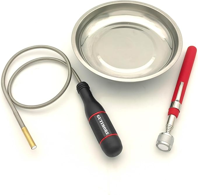 GUTIMORE Magnetic Pickup Tool Set, 25"Flexible magnetic pickup 2LB,Telescoping Magnet Pickup 10LB,6"Magnetic tray,Strong Magnet for Hard to Reach Keys,Bolts,Nuts and Screws