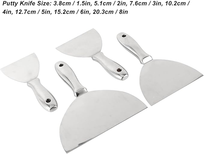 7-Piece Stainless Steel Putty Knife Set, 1.5-8 inch Blades, Paint Scraper Kit with Storage Bag