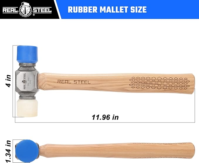REAL STEEL Small Rubber Mallet Hammer 12 Oz Double Face Hammer Soft/Hard Hickory Wood Handle (0312)