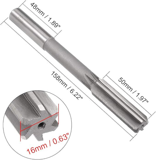 uxcell Chucking Reamer 16mm, H7 HSS Lathe Machine Reamer 6 Straight Flutes, Round Shank Milling Cutting Tool, Metric Reaming Drill Bit for Stainless Steel Metal Hole
