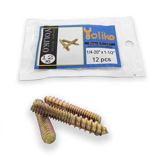 12 Pack 1/4-20 x 1-1/2 Inch Hanger Bolts 1/4-20" Double Headed Bolts 1/4 Wood Dowel Screw Self-Tapping Screw Hanger Bolts for Furniture Double Head Threaded Rods Bolt 37mm Length