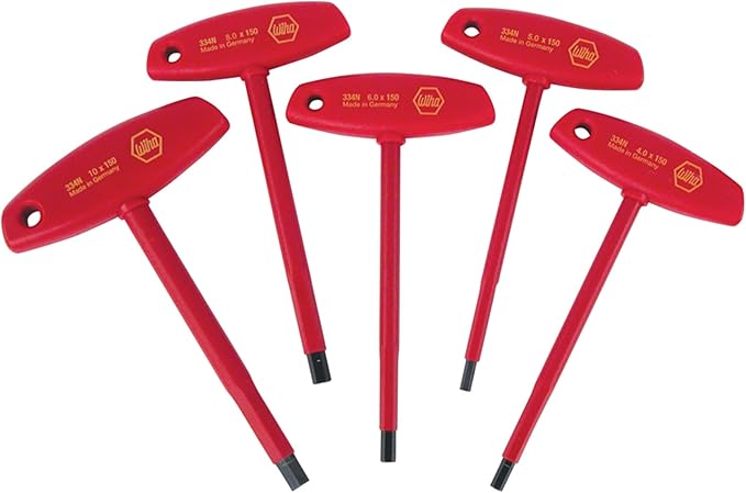 Wiha 33478 Insulated T-Handle Hex Key Set, Metric 4??0mm, 5-Piece, 1000V VDE Tested