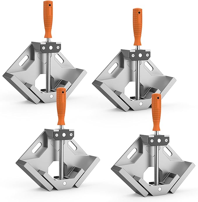 huachuanghc Corner Clamp, 4pcs 90 Degree Right Angle Clamp with Adjustable Aluminum Alloy Swing Jaw, Single Handle Clamps for Woodworking Tools Photo Framing, Present for Men Dad 11.1 Inch