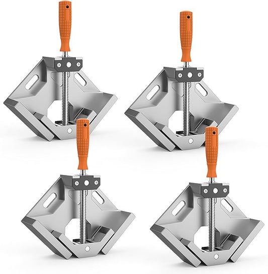 huachuanghc Corner Clamp, 4pcs 90 Degree Right Angle Clamp with Adjustable Aluminum Alloy Swing Jaw, Single Handle Clamps for Woodworking Tools Photo Framing, Present for Men Dad 11.1 Inch