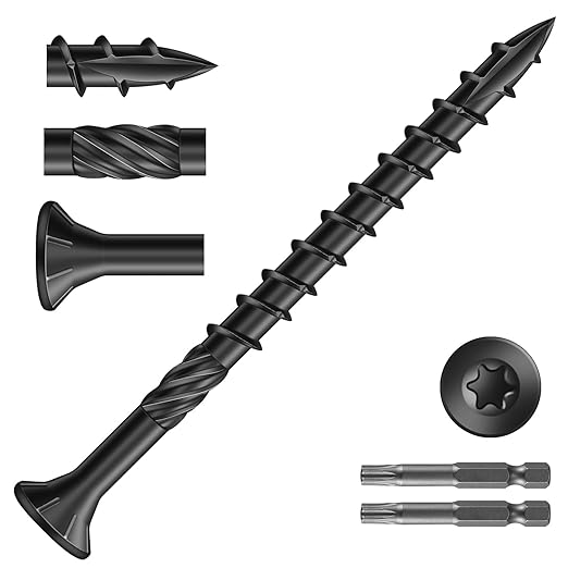#10 x 2-1/2" Deck Screws (477Pcs) 6lb. Carbon Steel, Black, Flat Head, Rust Resistant epoxy Coated, with T25 Star Bit