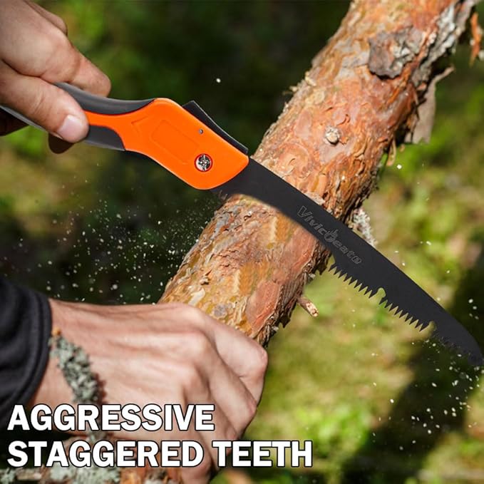 Vivicreate Folding Hand Pruning Camping Saw Survival Bushcraft Saw Tree Pruning Cutting Hand Limb Yard Work Folding Saw serrucho plegable sierra de poda herramientas de jardiner챠a (12 Inch)