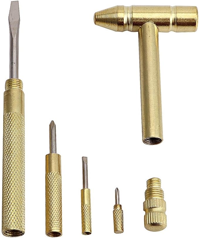 6 in 1 Mini Multifunction Hammer & Screwdriver Hand Tools Ideal for Watchmaker Jewelers and Eating Walnuts. (Gold)
