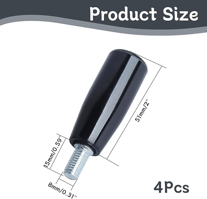 4 Pcs Revolving Handwheel Handle, M6 Male Threaded Stem, Zinc Alloy Steel with Powder Coated Finish, for Milling Machine & Lathe Equipment (Black)