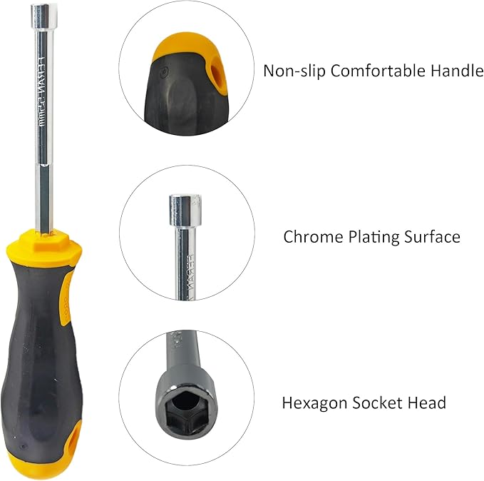 2PCS 5.5mm Socket Wrench Screwdriver, High-Carbon Steel Hex Nut Driver with Comfort Grip Handle for DIY Repairs & Hand Tools