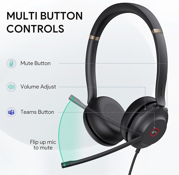 Yealink USB Wired Mono Headset,UH37 Computer Headset with Noise Cancelling Microphone,USB-A/C Call Center Headset for Teams,Zoom,Computer PC Laptop