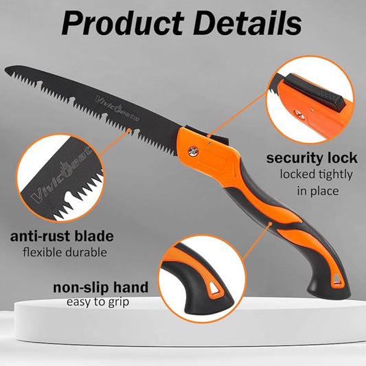 Vivicreate Folding Hand Pruning Camping Saw Survival Bushcraft Saw Tree Pruning Cutting Hand Limb Yard Work Folding Saw serrucho plegable sierra de poda herramientas de jardiner챠a (10 Inch)