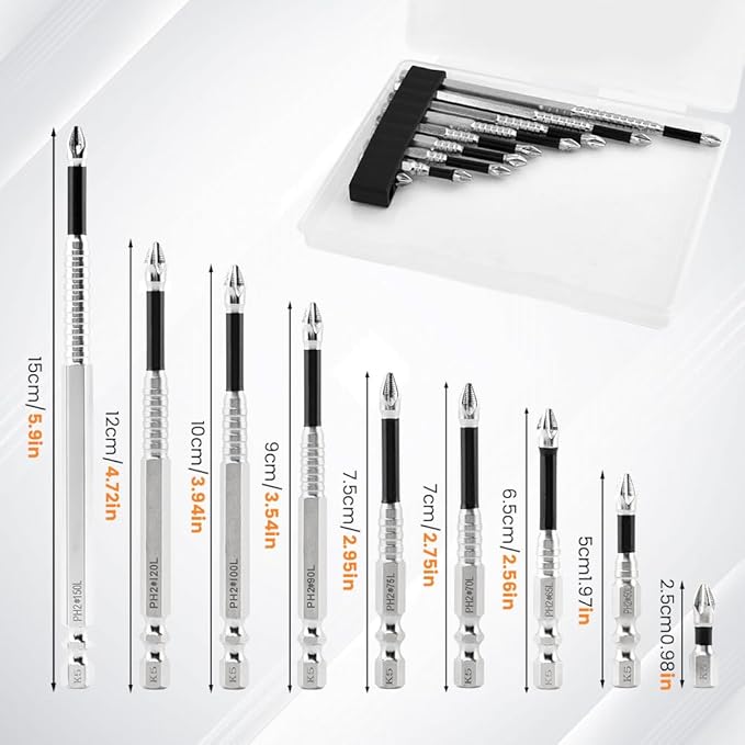 Upgrade High Magnetic Screwdriver Drill Bit Set, 9 Pcs Impact Resistant Non Slip Magnetic Durability Anti-Shock Impact Driver Bit Set - 25 50 65 70 75 90 100 120 150mm