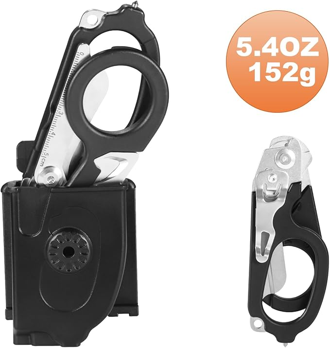 6-in-1 Multi-function Trauma Shears With Holster, Trauma Shears for Nurses Foldable, Heavy Duty Stainless Steel Scissors all Purpose, Outdoor Camping Rescue Scissors（Black）
