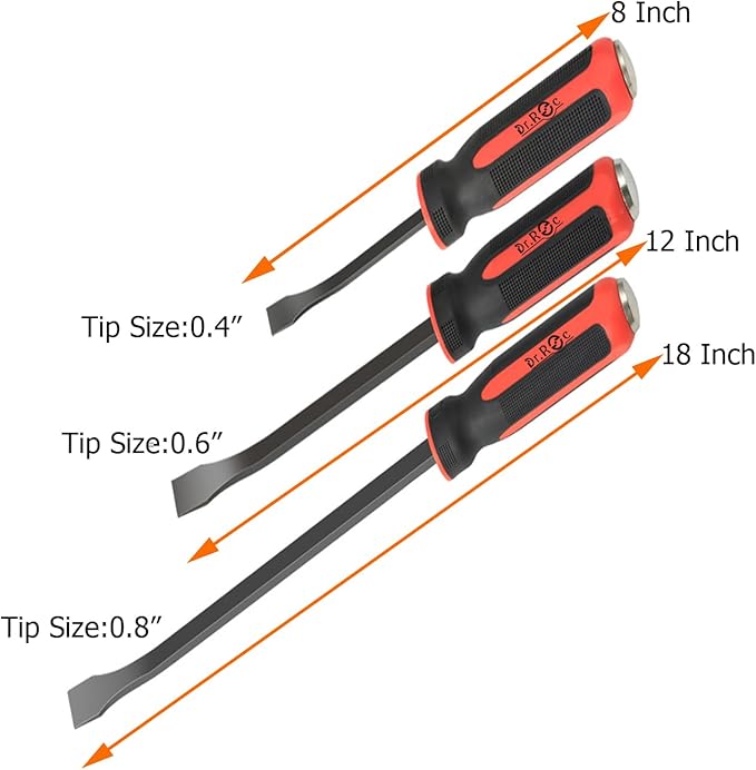Dr.Roc 3pcs Pry Bar Set with Ergonomic Handles with Strike Cap and Angled Tip Machanic Hand Tools for Prying, Lifting,Pulling,demolishing and Repairing