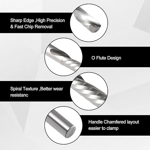 1/8 CNC Router Bits O Flute End Mill 1/8 Shank,5/16 Inch Cutting Length Downcut CNC Bits Carbide Spiral Single Flute Downcut Bit for Acrylic PVC MDF Wood