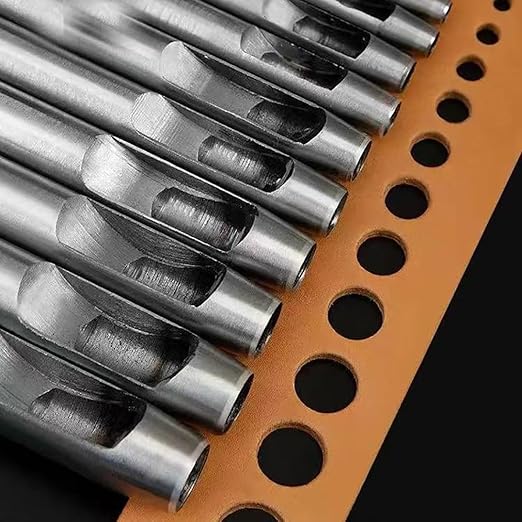 Leathe Punch Set Heavy Duty Round Hole Punch Set Leather Hole Tool,for Leather, Canvas (Silver, 6-pcs)